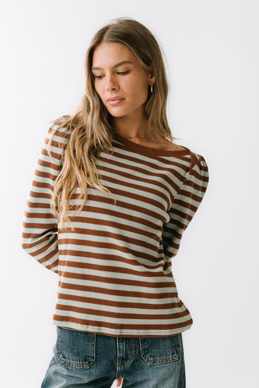 Kathy Waffle Knit Top in Brown