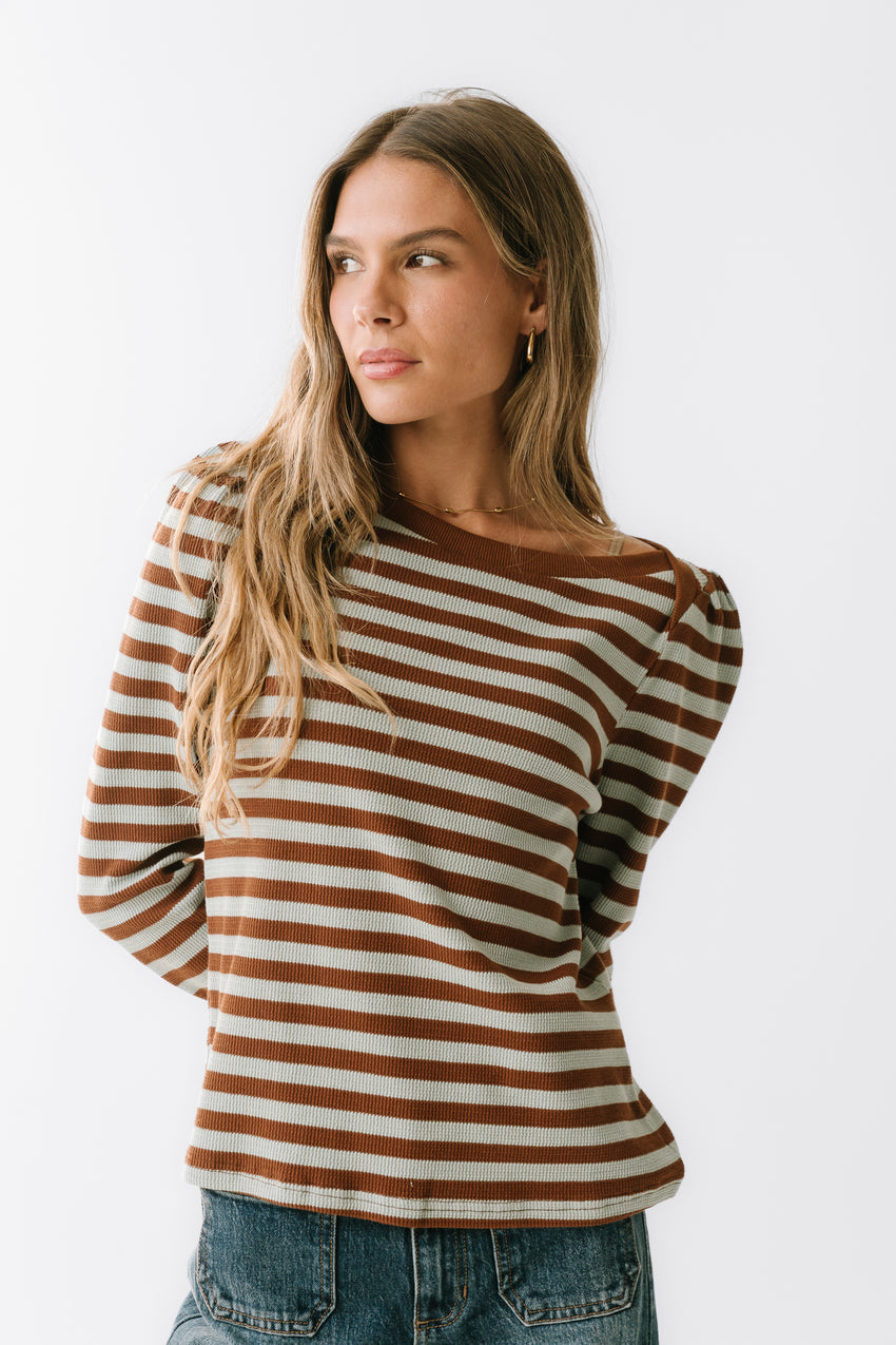 Kathy Waffle Knit Top in Brown