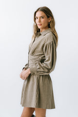 Lonnie Striped Mini Dress in Taupe