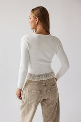 Angie Lace Trim Sweater in ivory