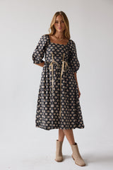 Gloria Floral Midi Dress in Black