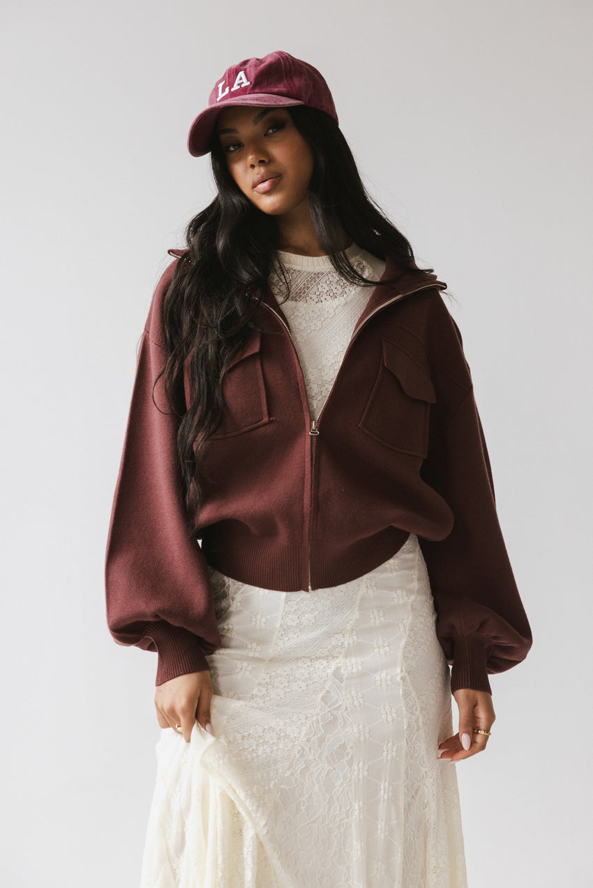 Markus Knit Bomber Jacket in Marsala