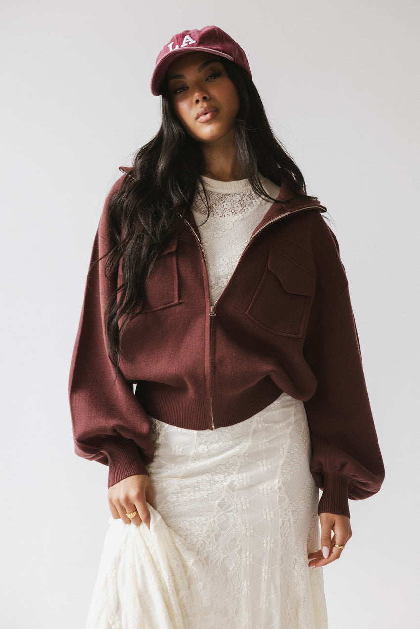Markus Knit Bomber Jacket in Marsala
