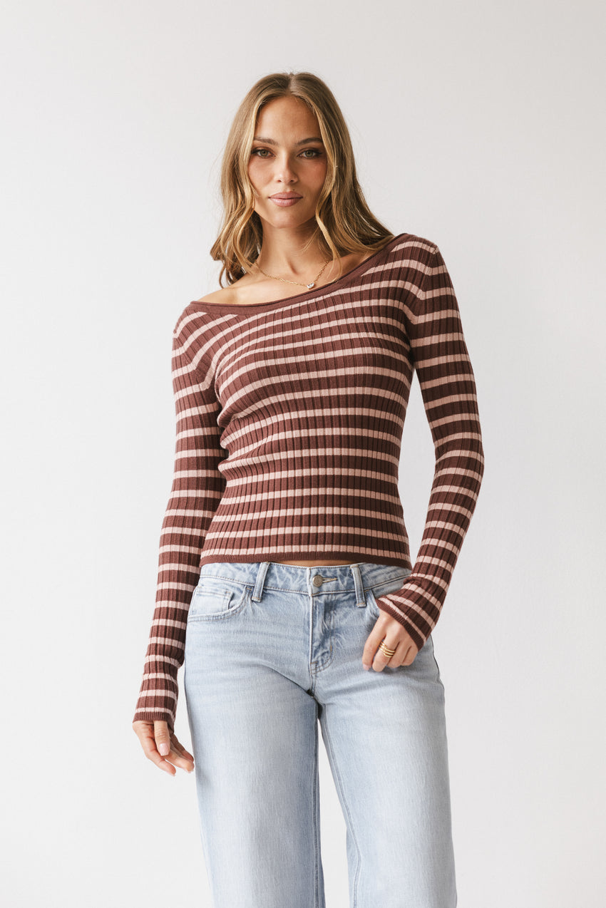Petra Striped Sweater in Burgundy