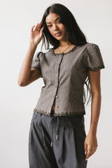 Serra Lace Trim Blouse in Charcoal