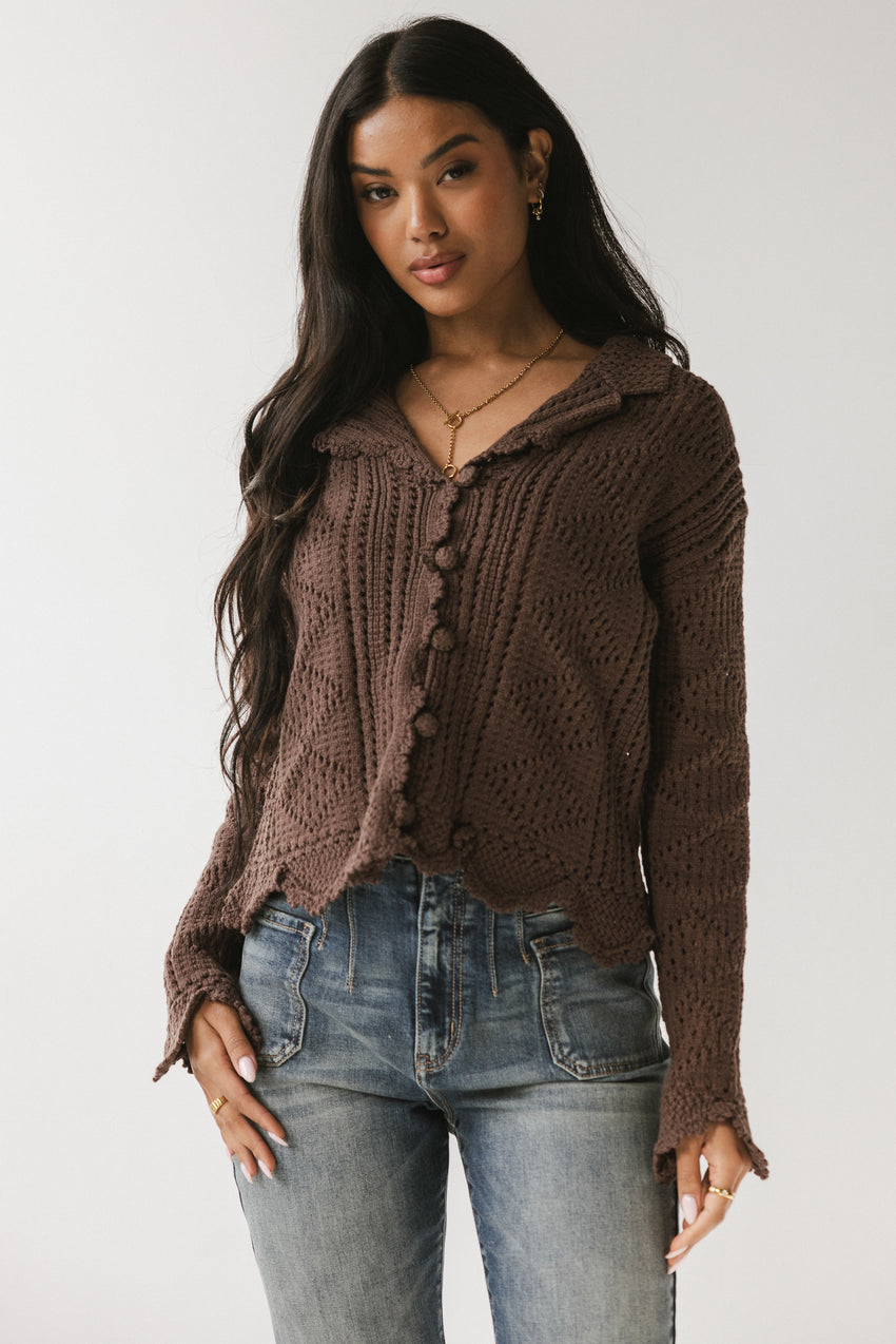 Mary Crochet Cardigan in Brown