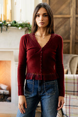 Angie Lace Trim Sweater in Red