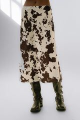 Bethie Cow Print Midi Skirt