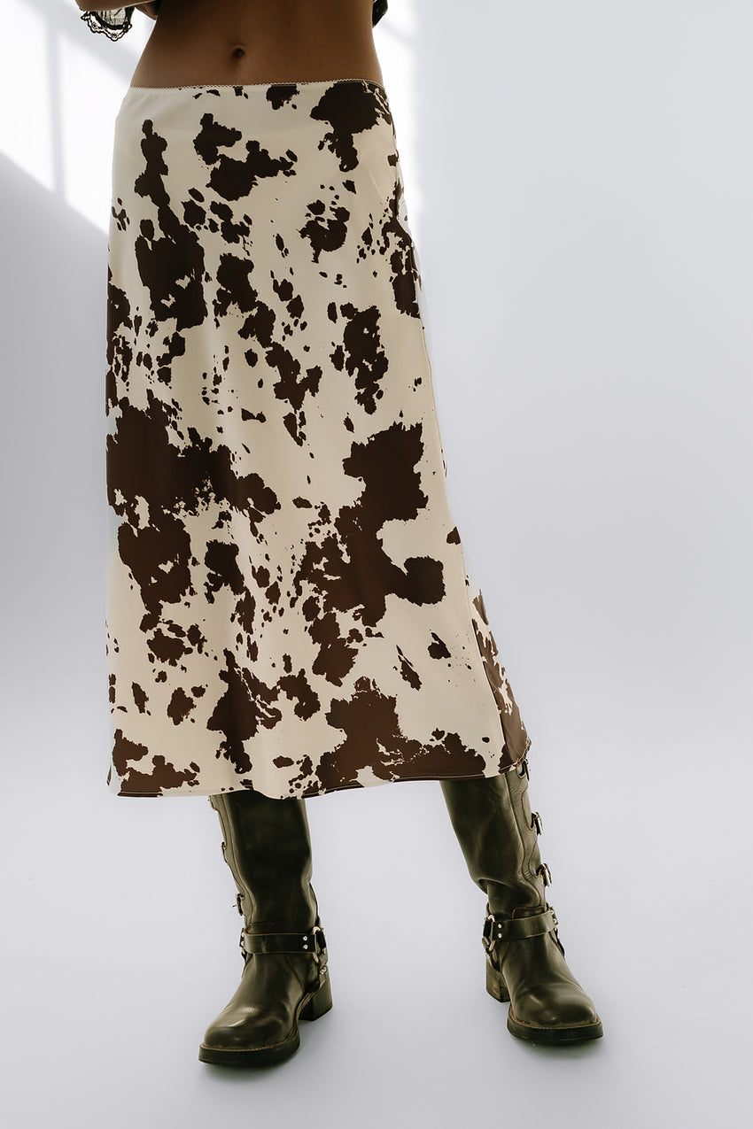 Bethie Cow Print Midi Skirt