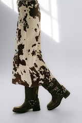Bethie Cow Print Midi Skirt