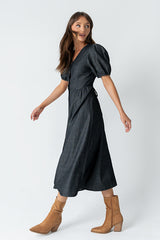 Conley Pinstripe Midi Dress in Black