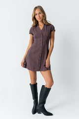 Lockie Pinstripe Mini Dress in Dark Brown