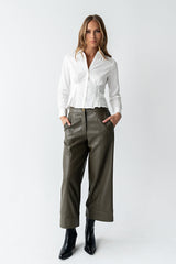 Brecken Pleated Button Up in White