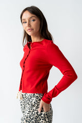 Maddy Button Up Cardigan in Red