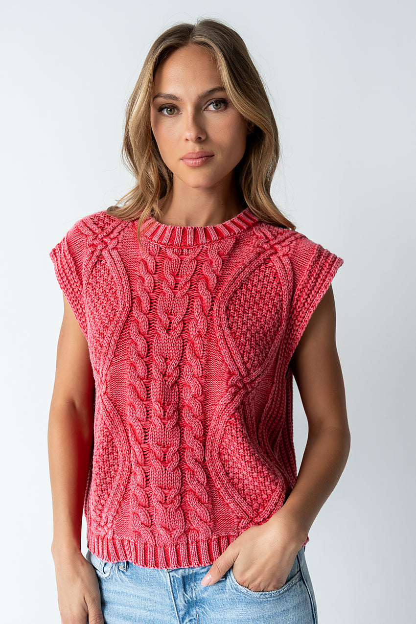 Rebecca Cable Knit Vest in Red