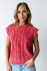 Rebecca Cable Knit Vest in Red