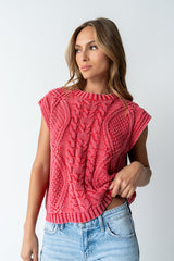Rebecca Cable Knit Vest in Red