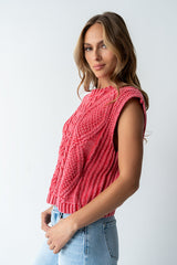 Rebecca Cable Knit Vest in Red