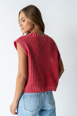 Rebecca Cable Knit Vest in Red