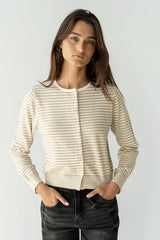 Edesse Striped Cardigan in Taupe