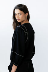 Malinda Mixed Media Top in Black