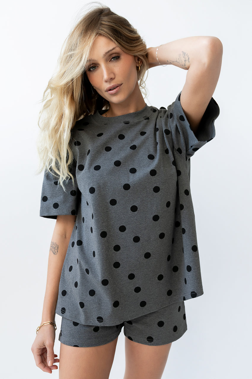 James Polka Dot Tee in Charcoal
