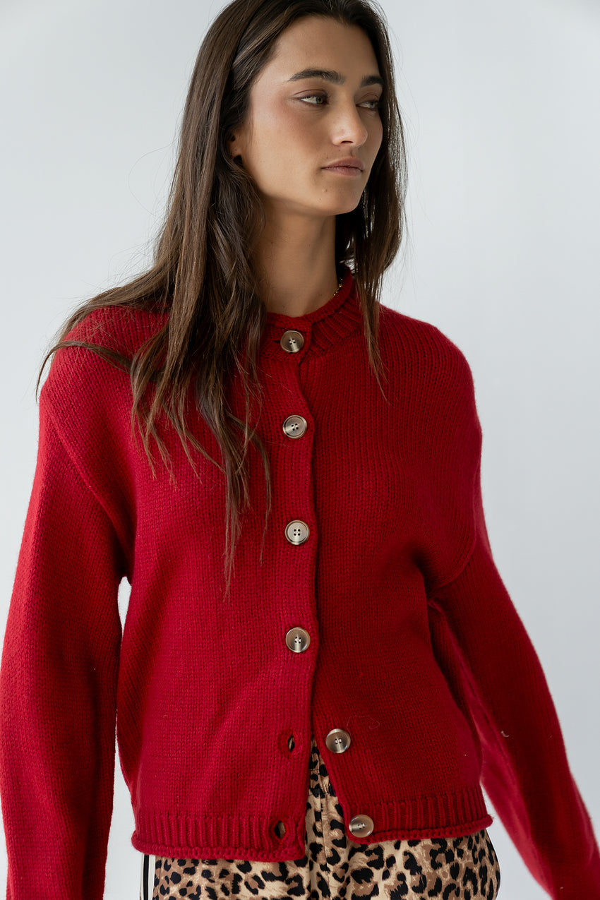 Nolan Chunky Knit Cardigan in Red