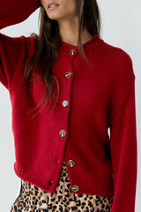 Nolan Chunky Knit Cardigan in Red