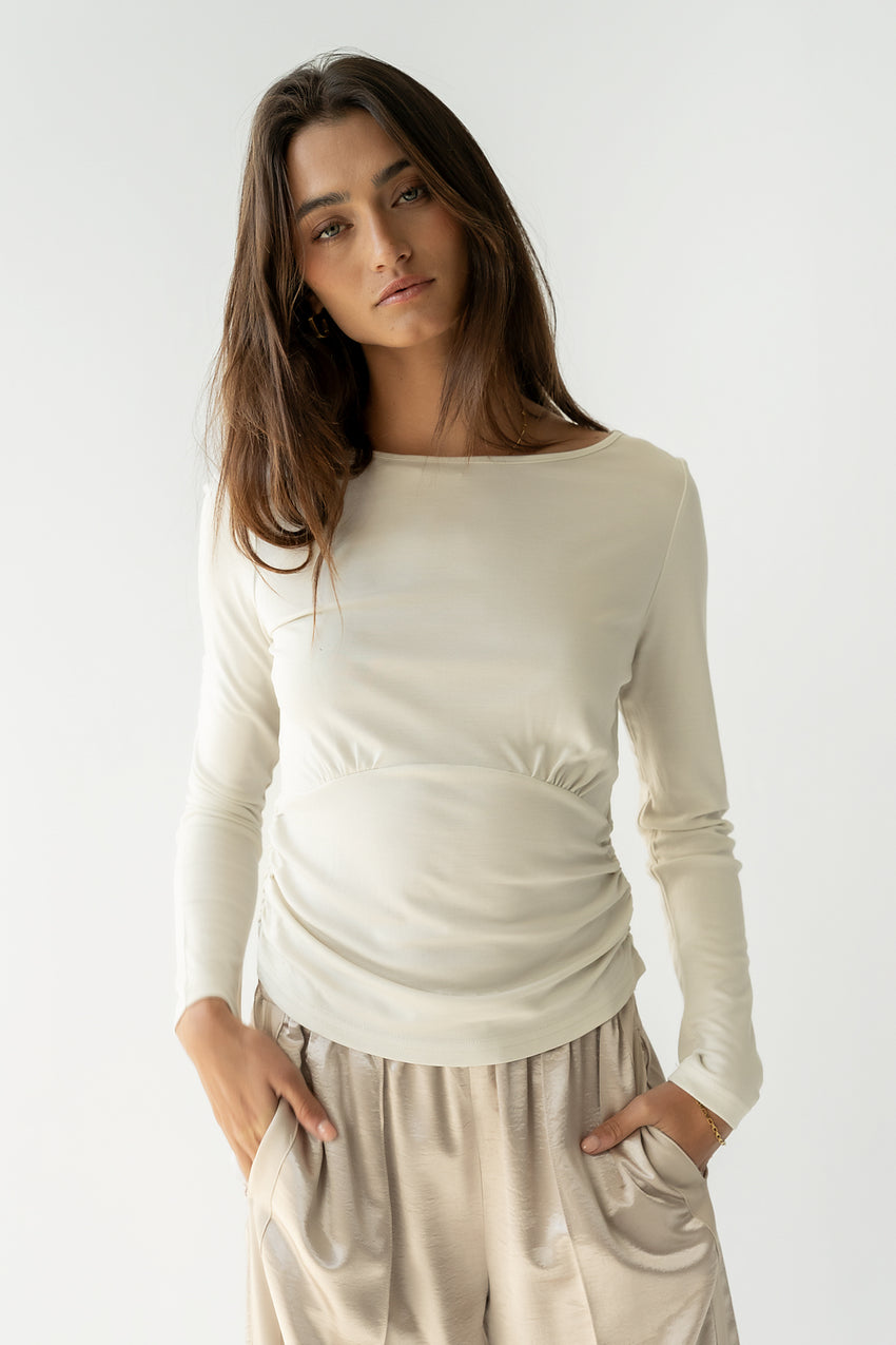 Selena Ruched Top in Bone