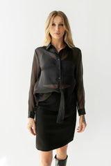 Liberty Sheer Button Up Blouse in Black
