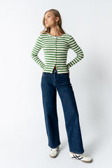 Mia Button Up Top in Striped Green