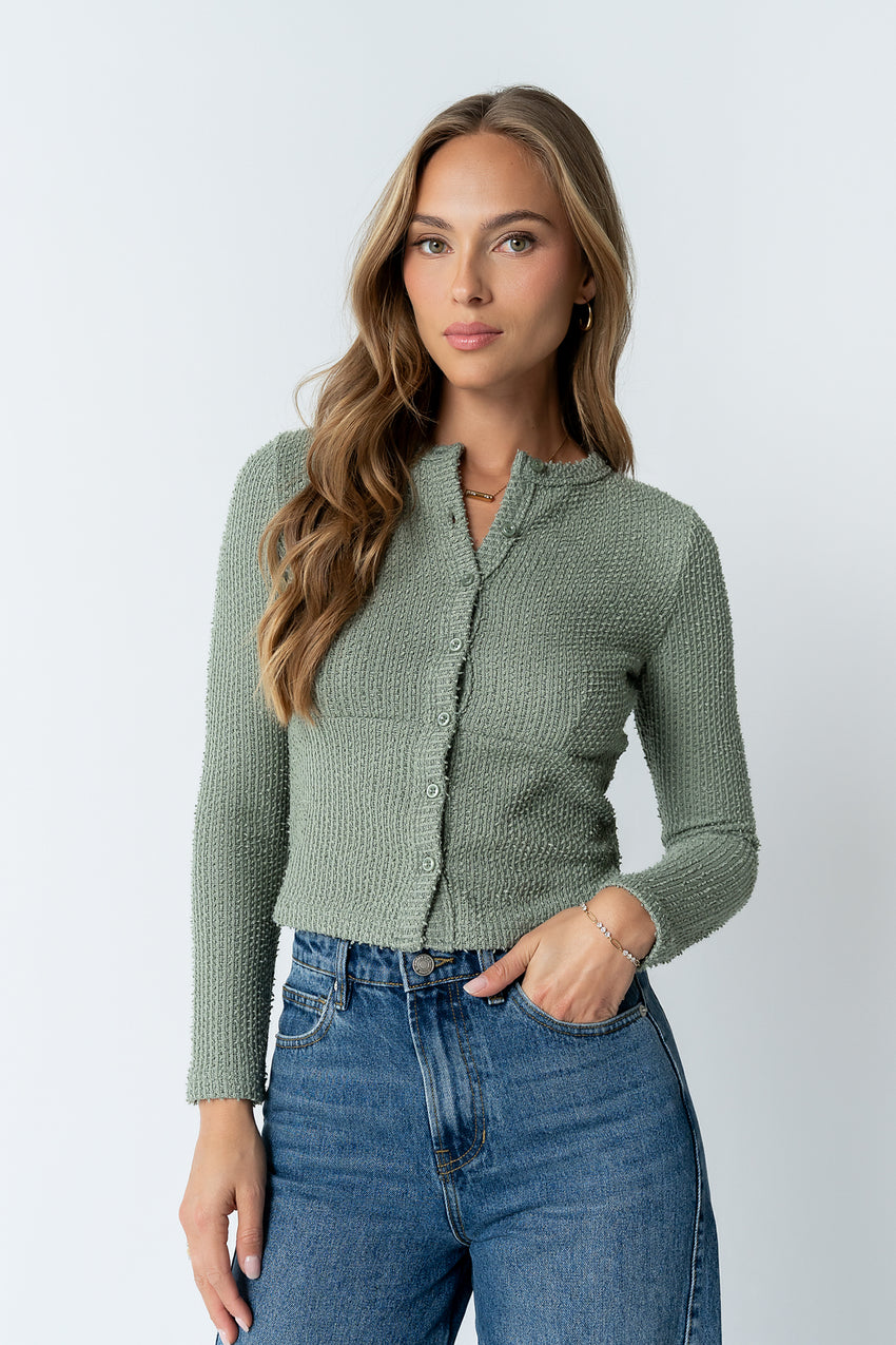 Mindy Button Front Sweater in Green