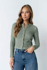 Mindy Button Front Sweater in Green
