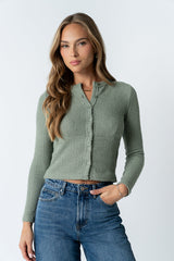 Mindy Button Front Sweater in Green