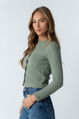 Mindy Button Front Sweater in Green