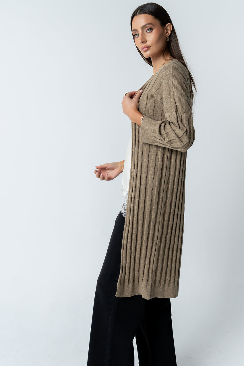 Eve Ribbed Duster in Taupe