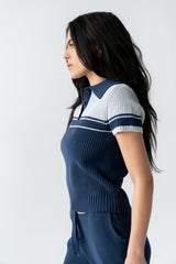 Brea Collared Sweater in Blue