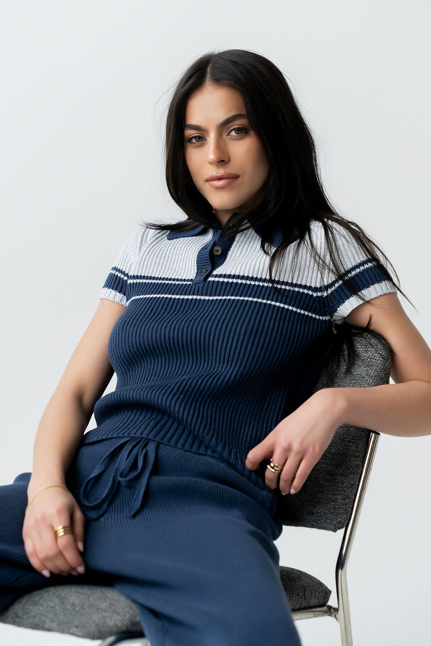 Brea Collared Sweater in Blue