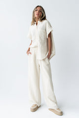 Belen Striped Button Up in Taupe
