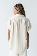 Belen Striped Button Up in Taupe