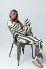 Taya Striped Wide Leg Pants in Olive