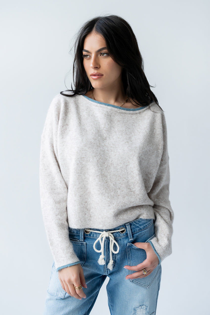 Kellie Contrast Sweater in Beige