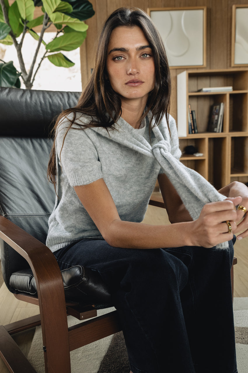 Cierra Tie Sweater in Grey