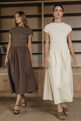 Lorie Mixed Media Maxi Dress in Natural