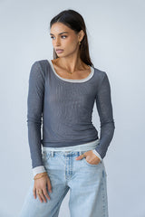 Lex Layered Mesh Top in Slate Blue
