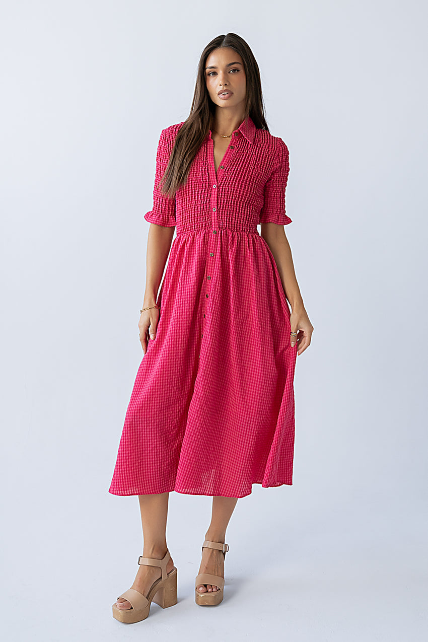 Jonas Gingham Midi Dress in Pink