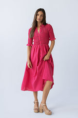 Jonas Gingham Midi Dress in Pink