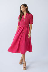 Jonas Gingham Midi Dress in Pink