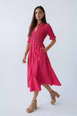 Jonas Gingham Midi Dress in Pink