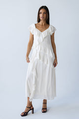 Quinton Ruffle Maxi Dress in Cream